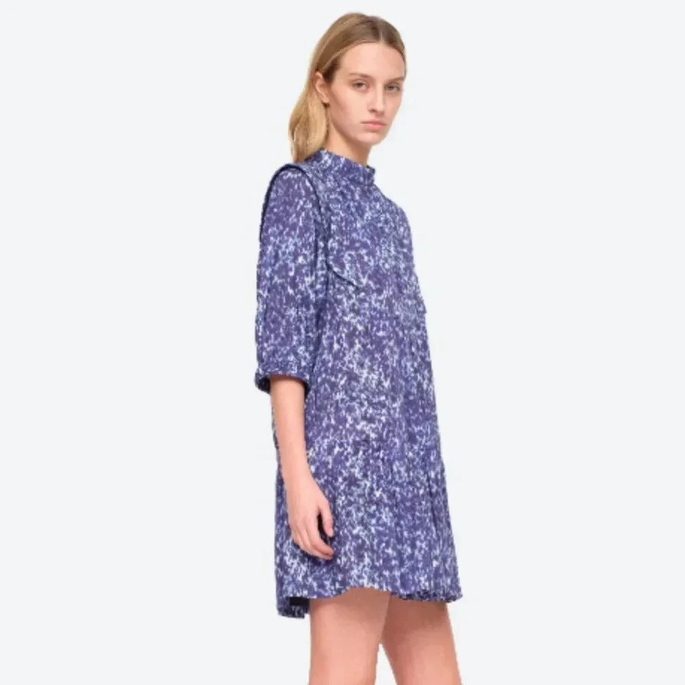 SEA New York Celine 3/4 Sleeve Cotton Bib Dress in Lapis Blue Womens Size 6